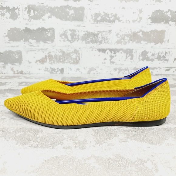 NEW Rothy's The Flat Yellow Knit Pointy Toe Slip On Comfy Loafers O661